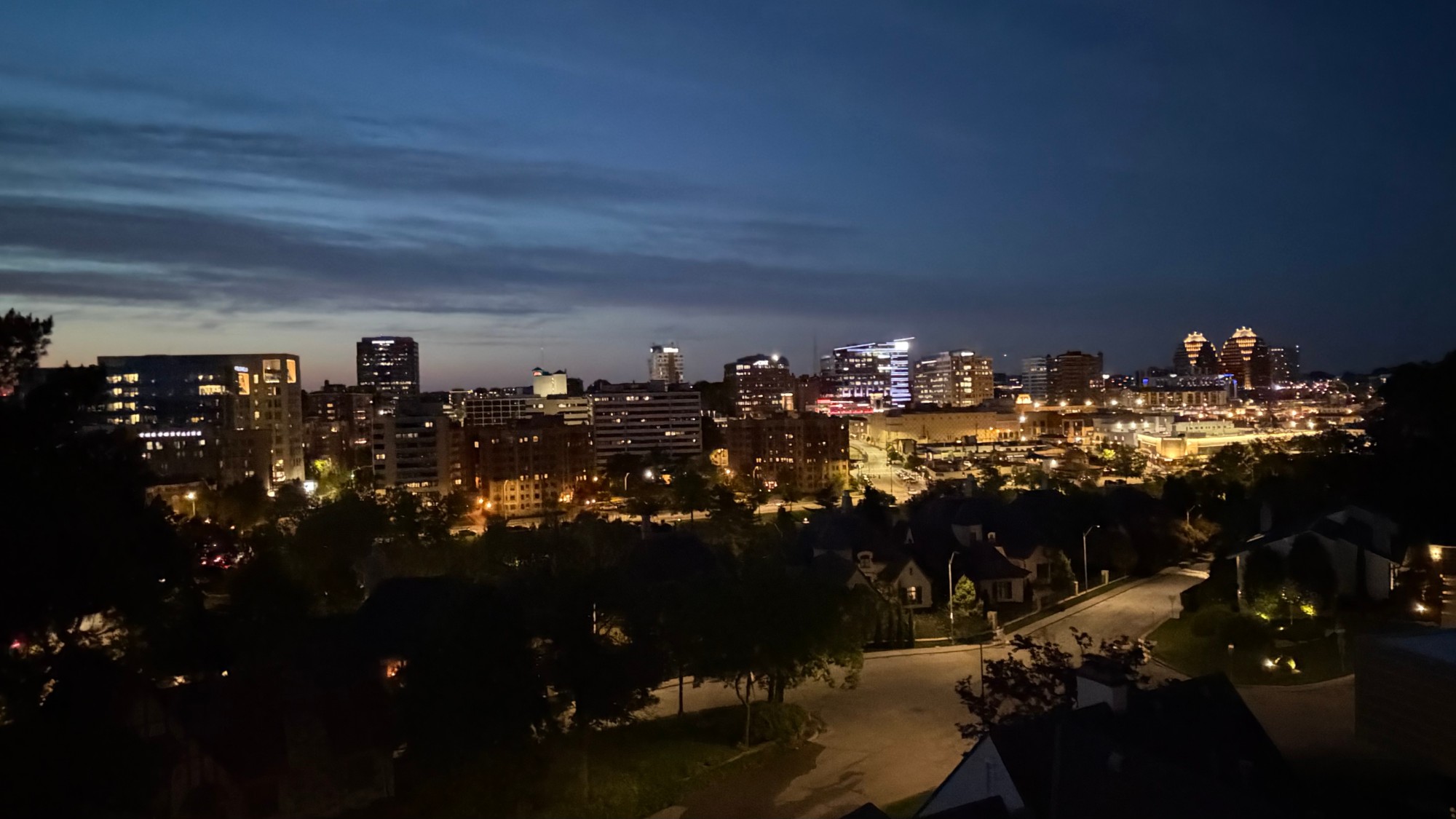 Plaza skyline at night, viewed from Rockwell